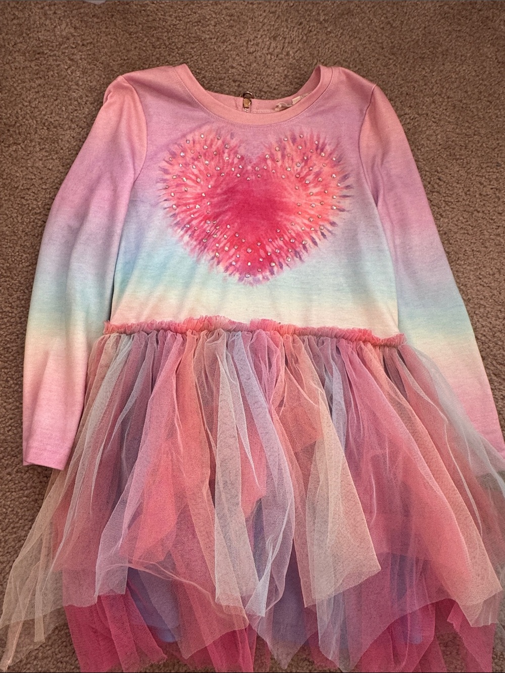 Girls Pink Rainbow Heart Tulle Party Dress